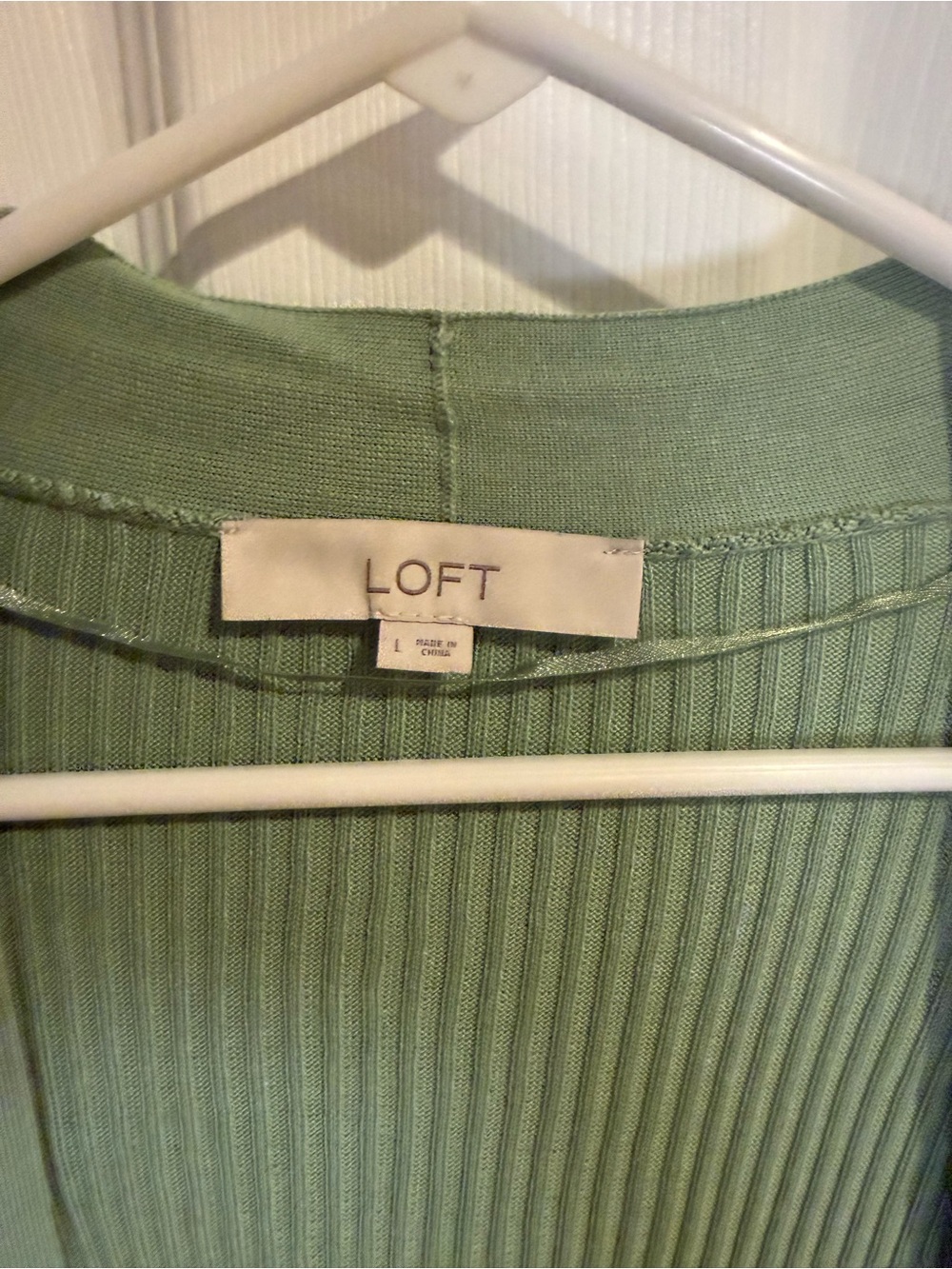 LOFT Light Sage Ribbed Open-Front Cardigan - Picture 2 of 2